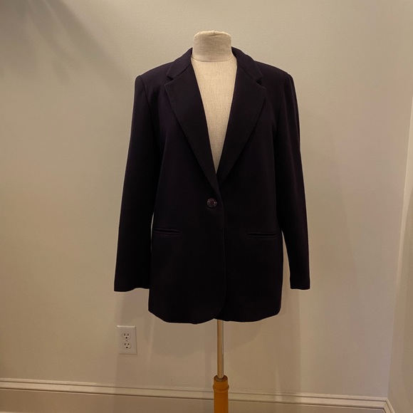 Sag Harbor Womens Navy Wool Blazer / Shoulder Pads / Vintage / Size 12 - Picture 2 of 14